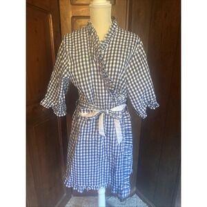 Womens Mainstreet Collection Gingham Ruffle Robe Size M/L Knee Length COTTON EUC